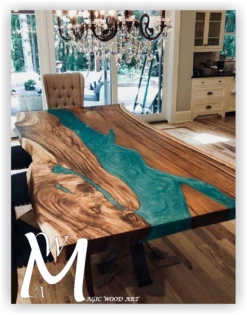 mesa madera resina cobalto