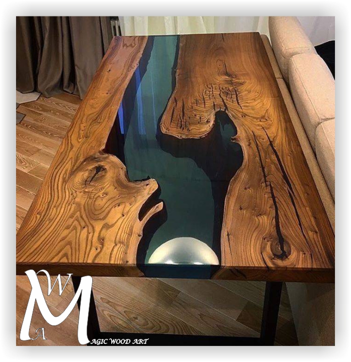 mesa madera resina verde